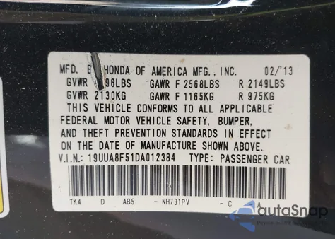 2013 Acura Tl 3.5 z USA, uszkodzony, nr VIN 19UUA8F51DA012384